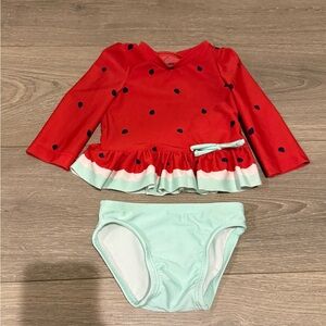 Cat & Jack Red and Mint Swim Rashguard Set